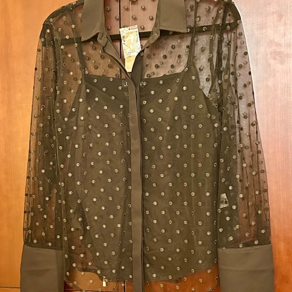 J Crew Sheer button-up with camisole in dot print - Size 10 - Picture 2 of 4
